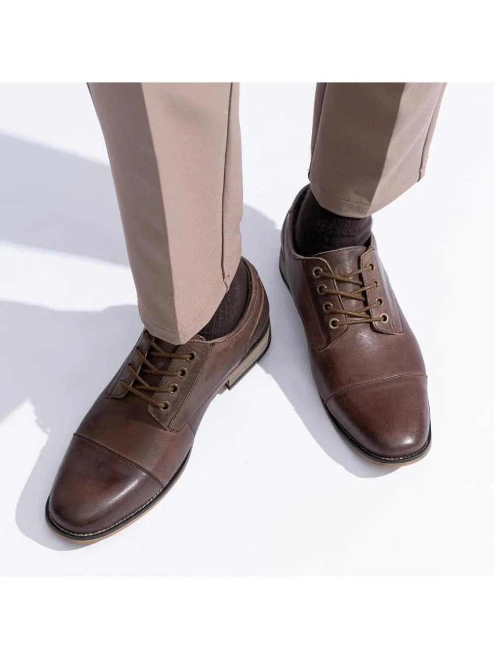 Men's Dark Brown Leather Retro Plain Formal Dress Oxford Derby Shoes Causal